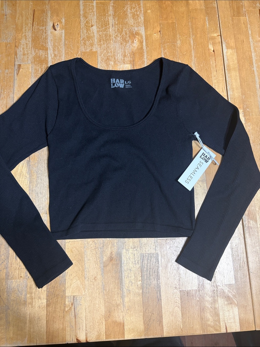 Harlow NWT Black Ribbed  Long-Sleeve Crop Top